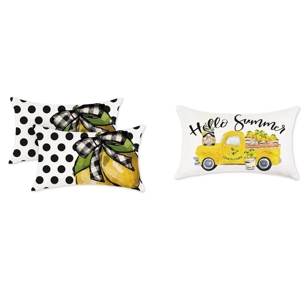3309 Summer Lemon Pillow Covers 12x20 Set of 3 Farmhouse Dots Outdoor